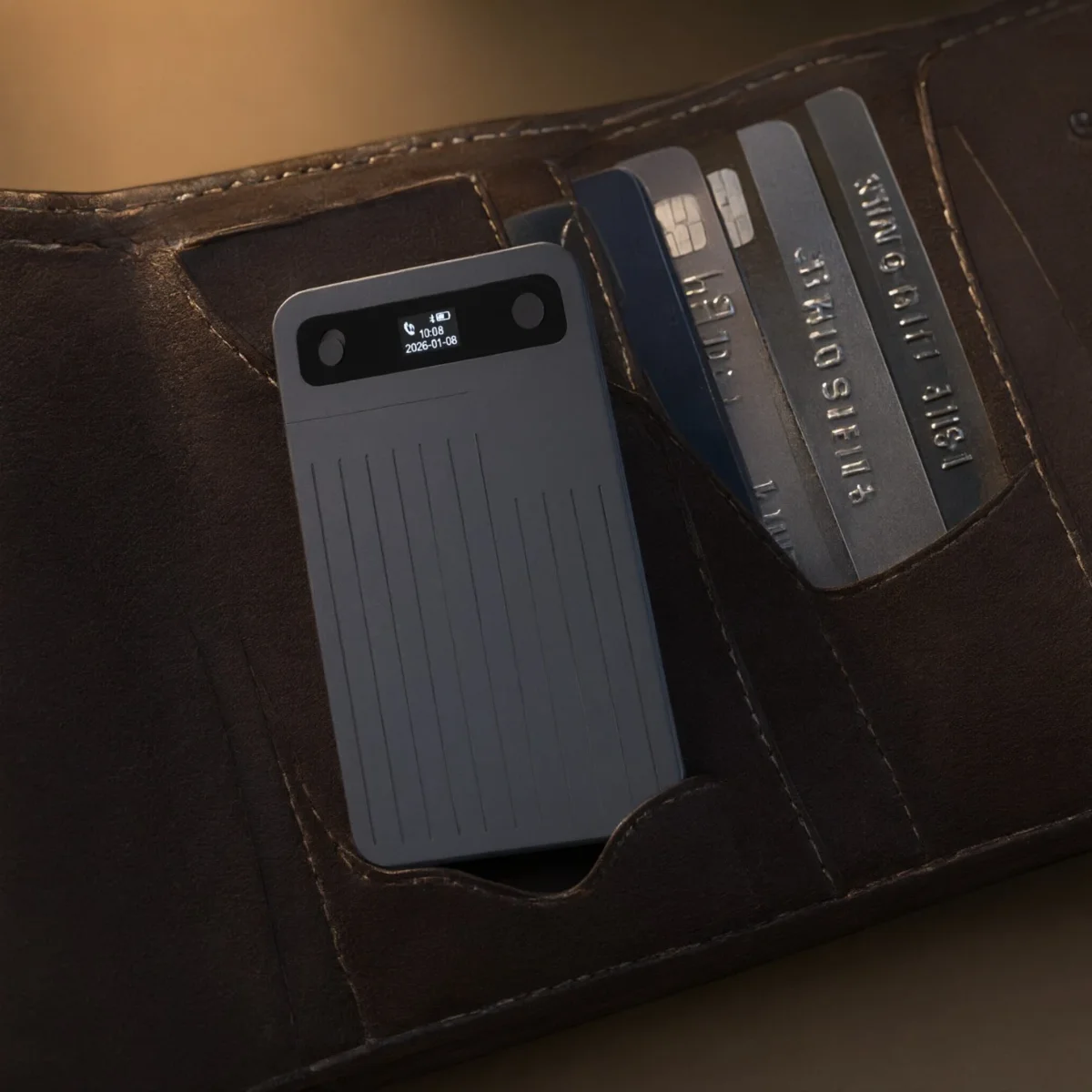 AI Recorder Card slipped into a phone wallet case